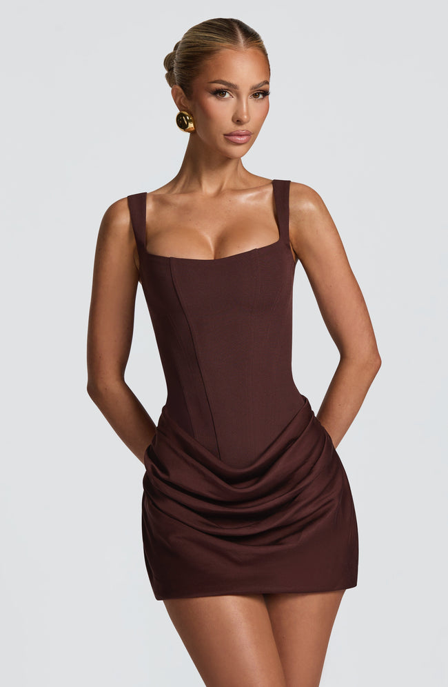 Cornelia Mini Dress - Plum Brown Hover Image