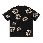 Denim Tears Black Oversized Short Sleeve Tee With All Over Beige Flower Wreath Print