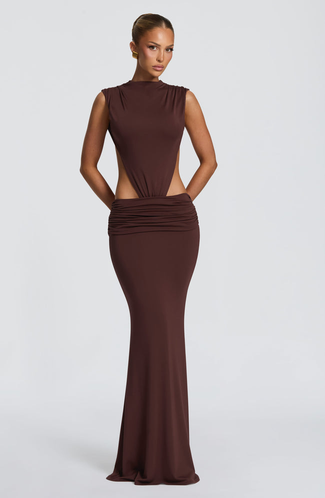 Fenella Maxi Dress - Plum Brown Hover Image