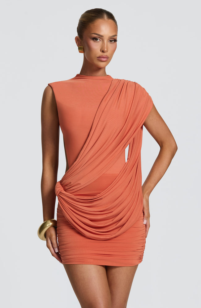 Mireya Mini Dress - Burnt Orange Hover Image