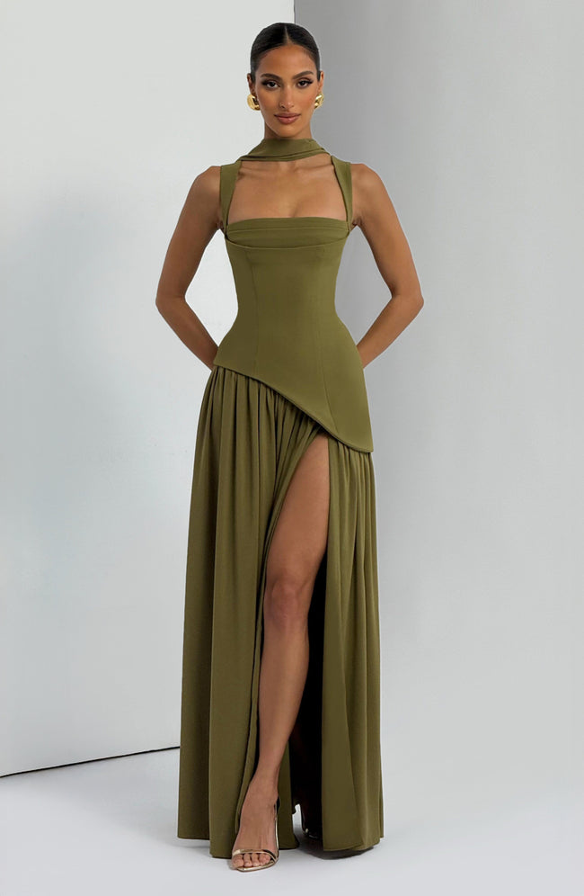 Tullulah Maxi Dress - Deep Olive Hover Image